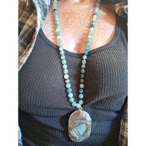 Candy Blue Dragon crackle agate boho necklace